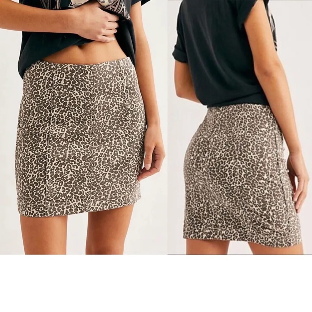 Free People Modern Femme Leopard Print Mini Skirt Size 10